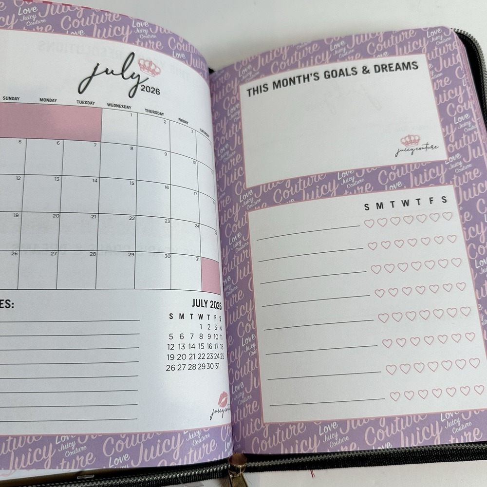 Juicy Couture 2026-2027 Zip Planner Journal Pink Heart Pen 18 Month New - Picture 12 of 12